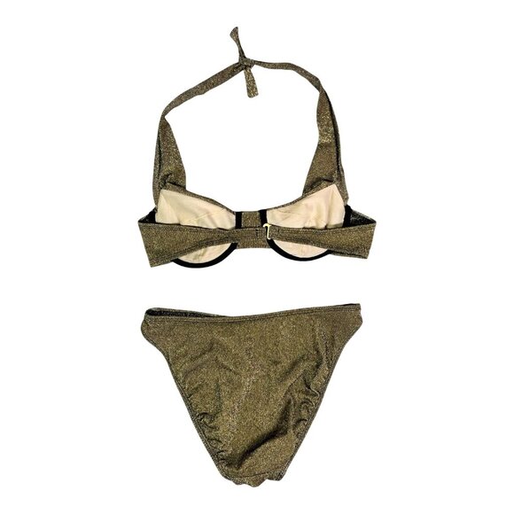 Vintage Côte d'Azur Size 10 Bikini Set Underwire Top Briefs Metallic Gold - Picture 2 of 11